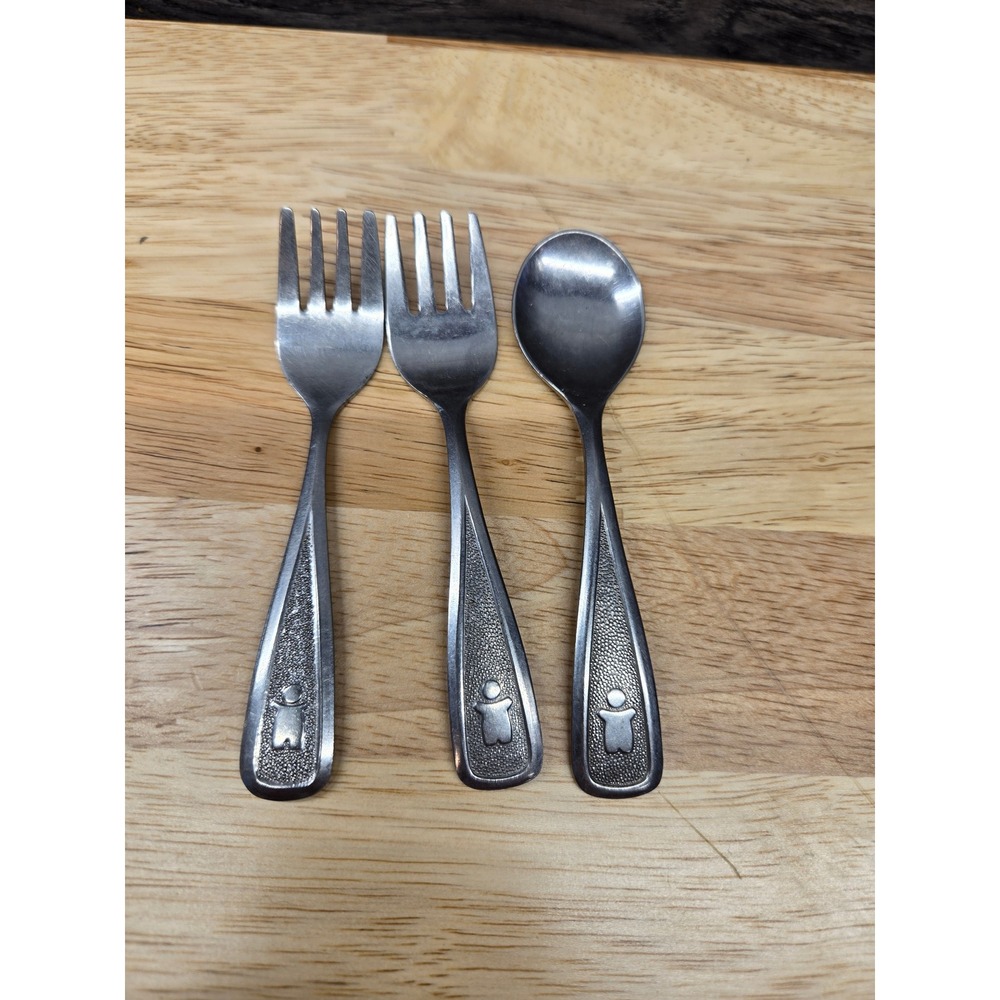Vintage The First Years Deluxe Stainless Toddler Flatware Set 2 Forks 1 Spoon JP
